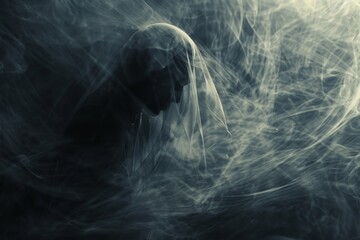 A shadow figure weaving spells of darkness, the air crackling with the energy of the abyss