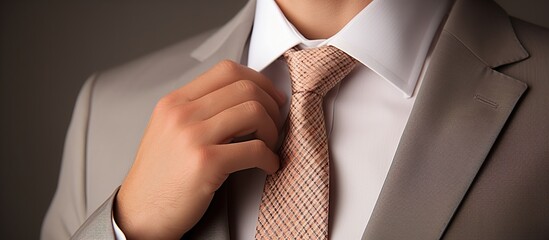 businessman adjusting his tie