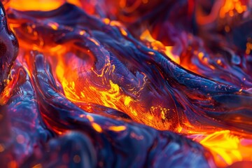 Glowing lava in macro, bright orange and red flows, whimsical energy