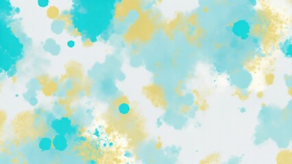 Blue Teal Gold and White Hazy paint splatter pastel background