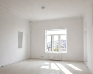 3. Home interior design of a room with white rooms and sun-lit windows as empty. 