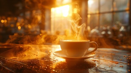 A cozy cappuccino cup, steam rising gently above the foam, nestled in the morning light, AI Generative