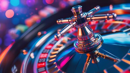 A detailed miniature of a casino roulette wheel in action, capturing the excitement and dynamics of the game, AI Generative - obrazy, fototapety, plakaty