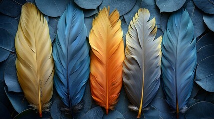 A detailed exploration of the feathers of a Blue and Yellow Macaw, the natural gradient of colors creating an exotic background, showcasing the extraordinary beauty AI Generative