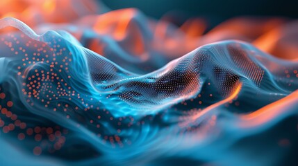 A photorealistic interpretation of a modern digital wave particle background, with intricate details and a mesmerizing abstract pattern Created Using photorealistic interpretation, AI Generative