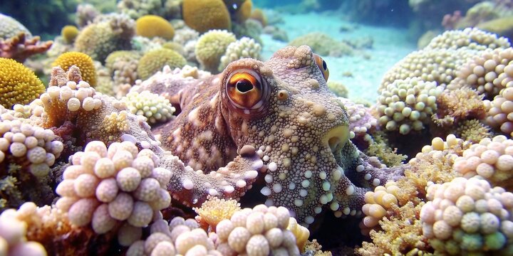 An octupus in the open sea, giant pacific octopus. Latin name - (Octopus dofleini)