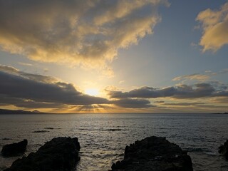 Stunning sunset at Las Canteras beach in Las Palmas de Gran Canaria, Spain