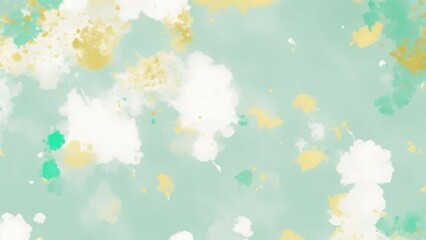 Obraz na płótnie Canvas Green Teal Gold and White Hazy paint splatter pastel background
