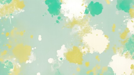 Fototapeta na wymiar Green Teal Gold and White Hazy paint splatter pastel background