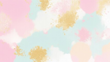 Fototapeta na wymiar Pink Teal Gold and White Hazy paint splatter pastel background