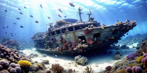 Selbstklebende Fototapete Schiffswrack  Exploring Sunken Wonders: A Dive into Maritime History 