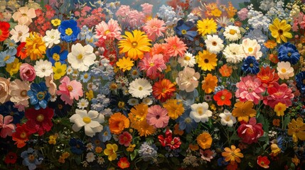 Bursting with life, a colorful pattern of flowers and foliage, the essence of spring and summer in a joyful background, AI Generative