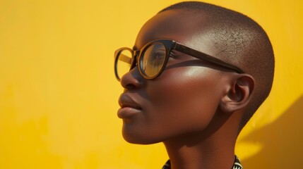 cinematic scene. Portrait side view. close-up shot. African woman wearing glasses, AI Generative