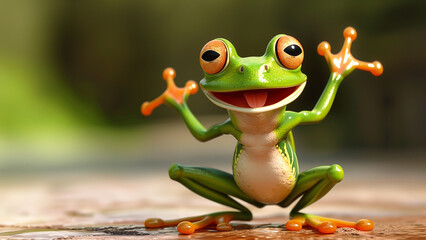 Naklejka premium Leap of Joy: A Smiling Frog in Action