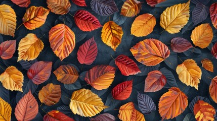 Fototapeta na wymiar Endless autumn leaves pattern, seamless nature background, vibrant fall colors, seasonal foliage texture, AI Generative