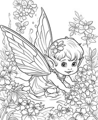 Little fairy coloring page for adults and kids