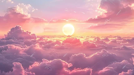 Fotobehang Soft romantic pink sky and clouds, sunset backdrop for postcards, AI Generative © sorapop