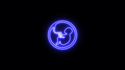 Glowing baby and a placenta in the womb. Bright neon fetus baby icon. A human child in the womb. Fetal development of the fetus during pregnancy. Human embryo, embryonic development.