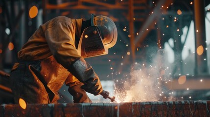 welder is welding a beam at the construction site, AI Generative