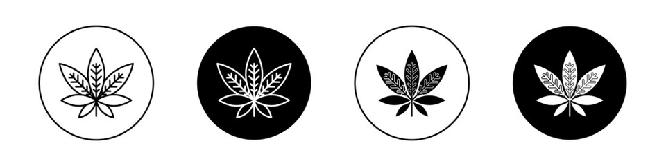 Marijuana Icon Set. Leaf cannabis and hemp vector symbol in a black filled and outlined style. Herbal Essence Sign.