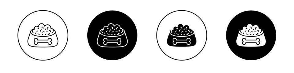 Dog Feeding Icon Set. Pet bowl and nutrition vector symbol in a black filled and outlined style. Nurturing Companion Sign.