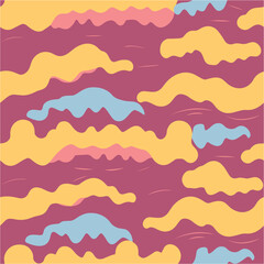 Seventies Style, Groovy Background, Wallpaper, Print. Retro Color Palette. Colorful wave pattern for your design. Vector illustration. Light Multicolor vector texture with wry lines. Seamless.