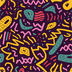 Abstract doodle pattern with microbe, virus, bacteria. Vivid Endless Doodle Retro Element Paper. Geometric background. Vivid Repetitive Color Trendy Lines, Seamless Cover. African Dots.