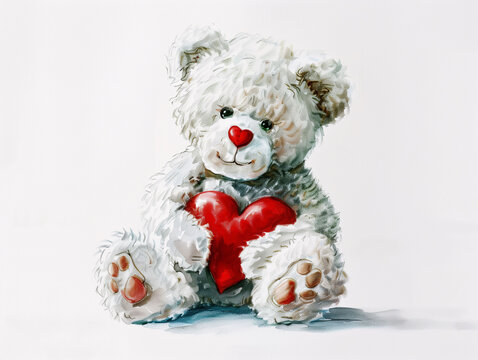 Watercolor Drawing of Cute Toy Teddy Bear with Heart Colorful Illustration isolated on white background HD Print 4928x3712 pixels Neo Art V4 5