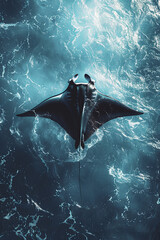 A top down view of a manta ray swimming in the sea - obrazy, fototapety, plakaty