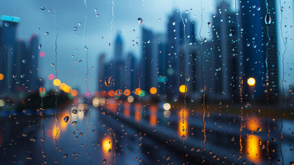 Reflections of a Rainy Sunset: City Night View
