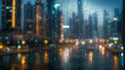 Reflections of a Rainy Sunset: City Night View