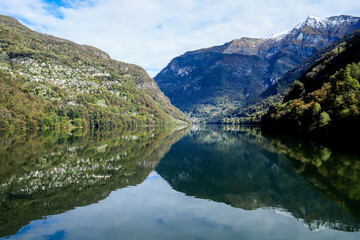 Fototapeta na wymiar reservoir lake in canton Ticino in Switzerland