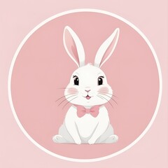 Obraz premium cute cartoon funny white rabbit in a pastel pink circle. concept logo, icon