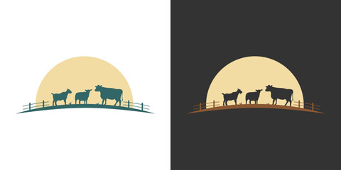 livestock sheep cow cattle logo vector illustration - obrazy, fototapety, plakaty