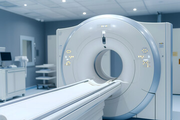 Advanced mri or ct scanner, medical diagnostic machine at hospital lab. Neural network generated image. Not based on any actual scene or pattern.
