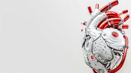 Futuristic Robotic Heart on White Background