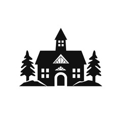 Academy illustration symbol or logo. Building icon : church design simple. Class school building icon simple vector. Gottage house icon. Grave creepy house icon simple vector.