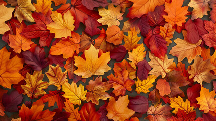 Naklejka na ściany i meble Autumn leaves background, flat lay