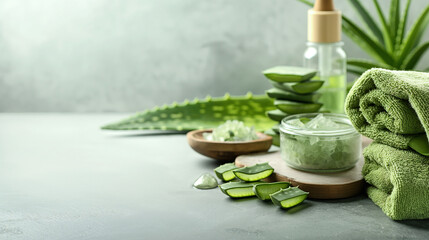 Elegant Spa Composition with Aloe Vera, Spa concept with aloe vera and natural skincare products...