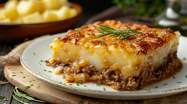 Hachis parmentier, sp&eacute;cialit&eacute; r&eacute;gionale de France, recette traditionnelle faite maison de pur&eacute;e et de hachis de viande