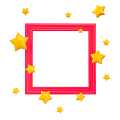 Red frame with yellow star shapes isolated. Rank or review concept mockup. 3d rendering
