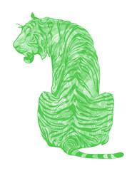 t-shirt print design, illustration of tiger t-shirt design. abstract graphic design for apparel clothing . white black grey red pink yellow green blue color design. transparent background PNG.