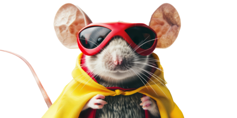 mouse wearing a superhero costume, portraying a small but mighty hero with determination.