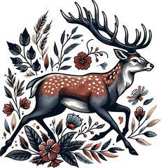 a deer with big horn, vector illustration isolated on a transparent background