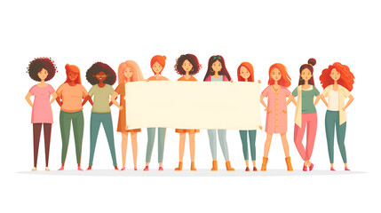 Hand drawn vector illustration of diverse girls holding. Generative Ai