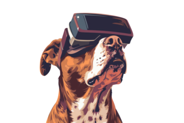 dog wearing VR glasses, portraying an adventurous explorer ready to embark on virtual adventures