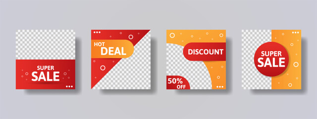 Set of square sale banner. Orange and red gradient color with random circle white object. Square banner post design