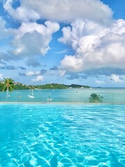 Beautiful ocean view from rooftop pool in Phuket island, Thailand.