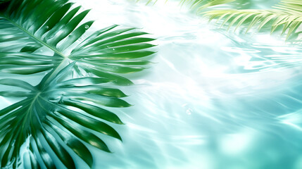 Fototapeta na wymiar Spa Salon - Swimming Pool with Clear Water and Palm Leaves