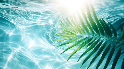 Fototapeta premium Spa Salon - Swimming Pool with Clear Water and Palm Leaves